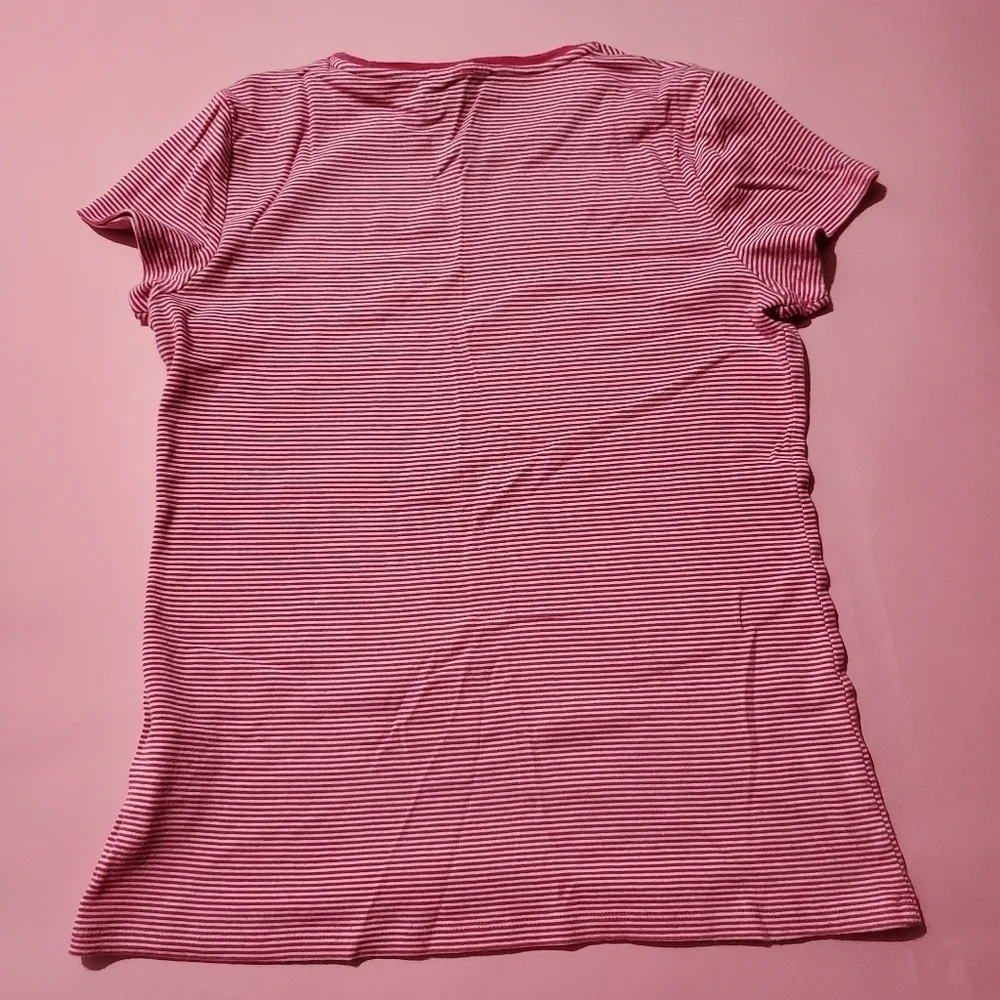 Vintage Y2K 00s Pink and White Stripped T Shirt - Picture 2 of 3